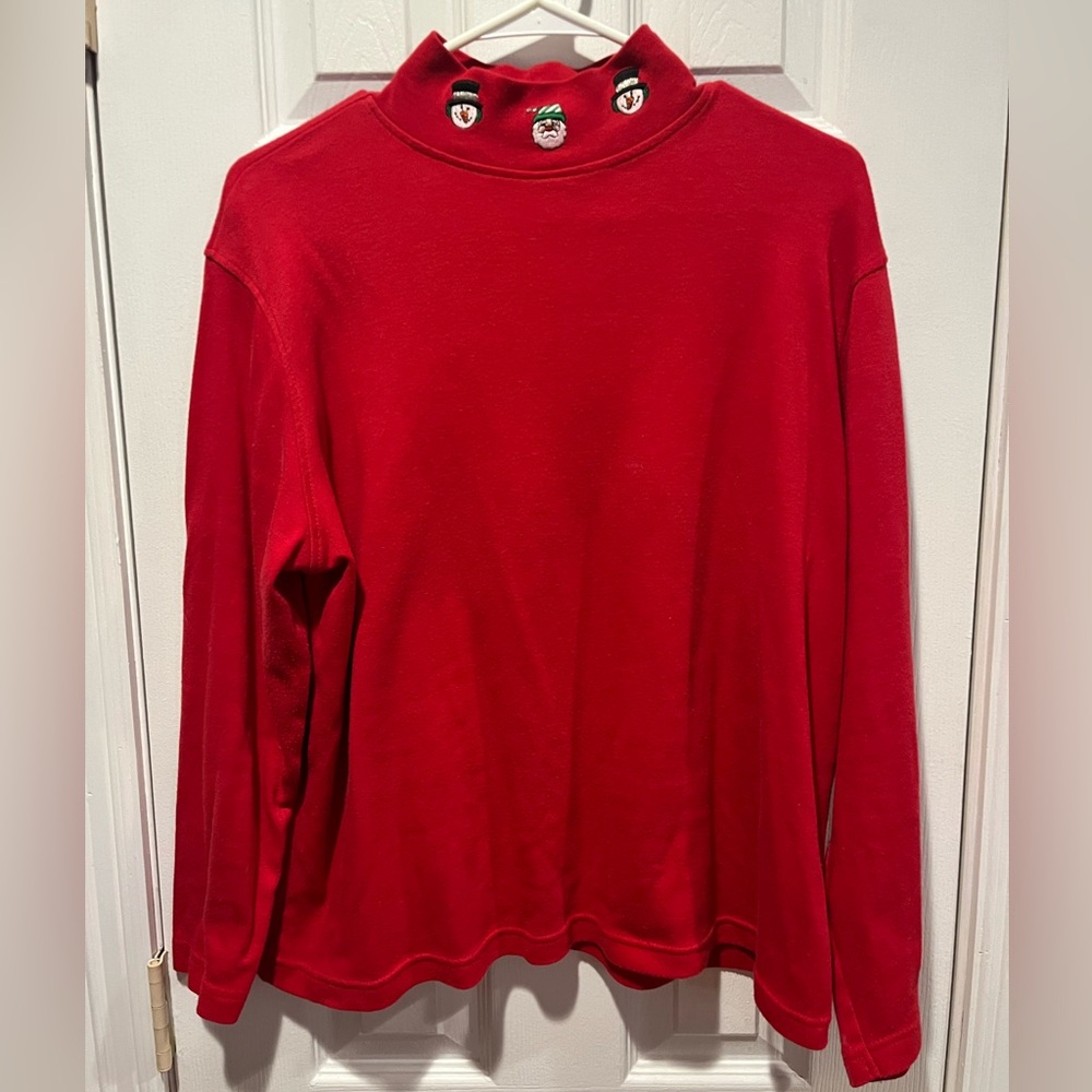 Vintage Bobbie Brooks Christmas Red Mock Neck Sweater with Embroidered Details
